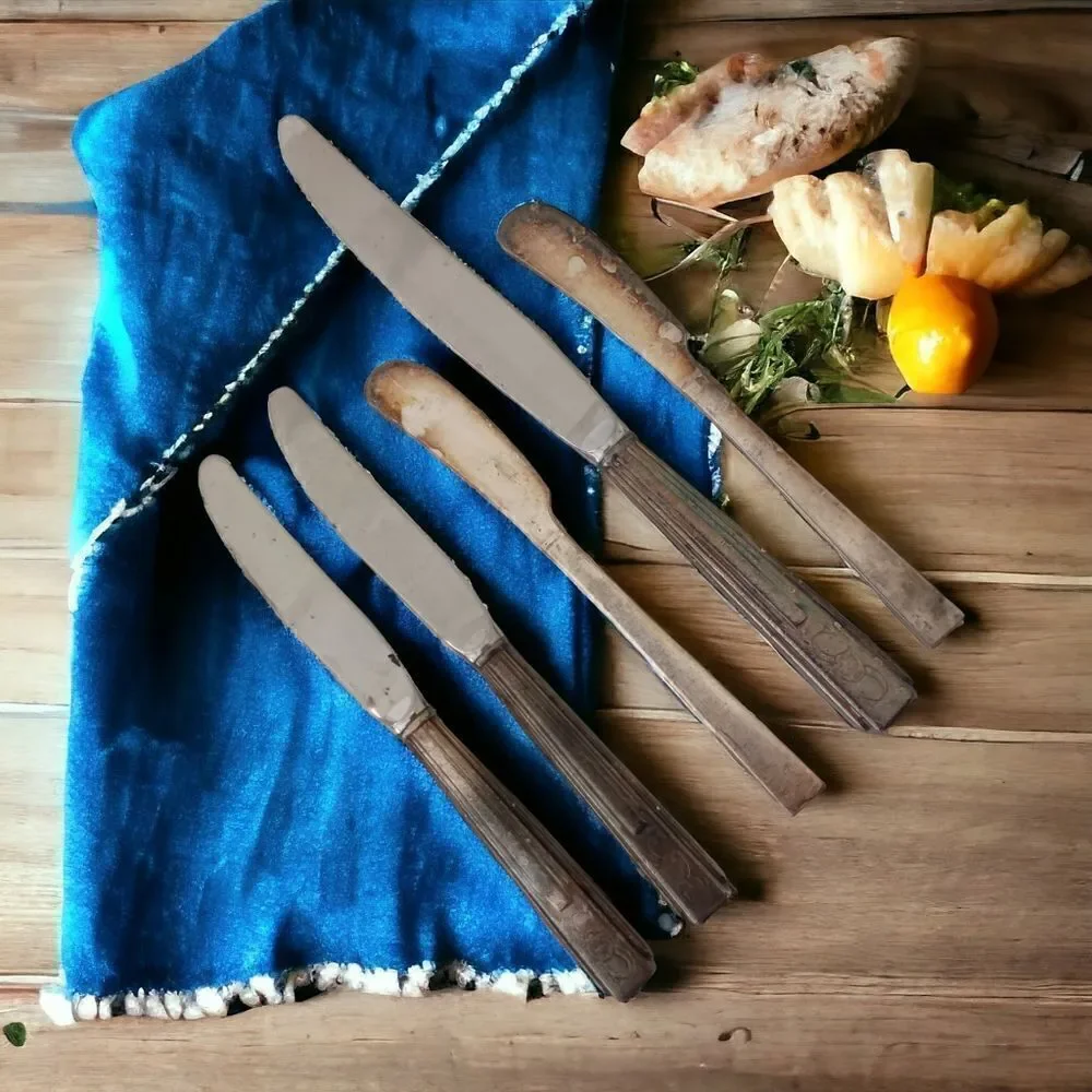 Vintage Sheraton Hotel Flatware Silver Plate‎ Logo Knives Knife Set Of 5 Mixed.